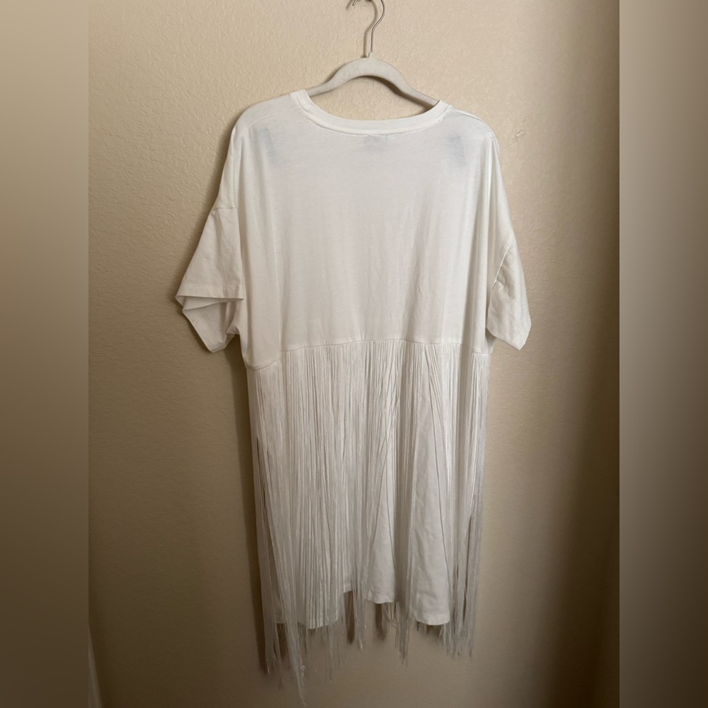 Arula Fringe Tshirt Dress Sz X in White Festival Concert Plus Size - Picture 4 of 4